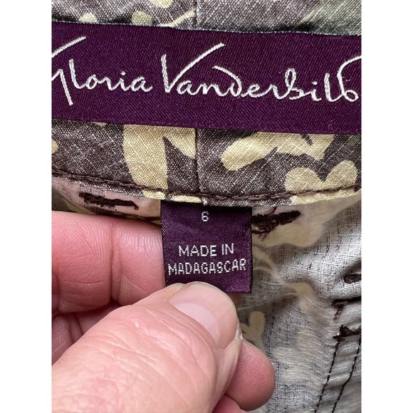 Gloria Vanderbilt Women's Floral Print Capri Pants Sz 6 Cotton Brown Beige Boho - Picture 4 of 15